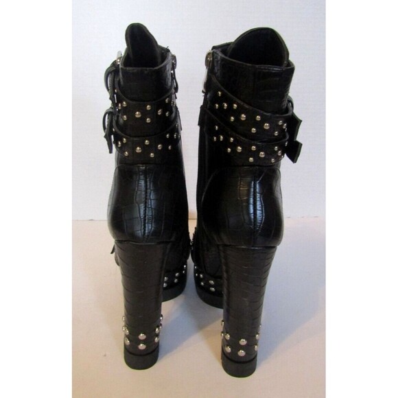 Azalea Wang Dolls Kill Ankle Boots NWOB Black Vegan Crocodile Heels Studded 8.5 - Picture 7 of 10